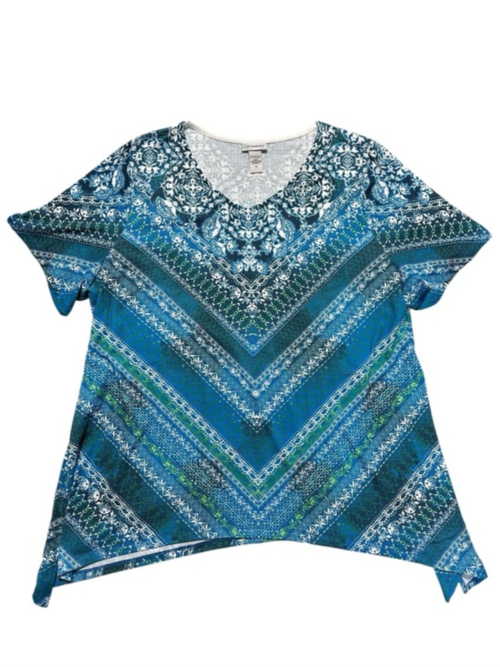 Catherines Blue Teal Patterned V-Neck Tunic 2X - Picture 1 of 8